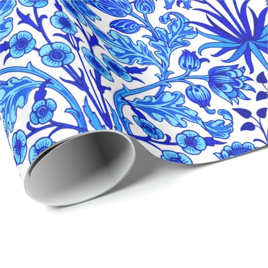 William Morris Hyacinth Print, Cobalt Blue en Whit Cadeaupapier (Rol Hoek)