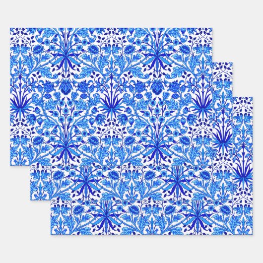 William Morris Hyacinth Print, Cobalt Blue en Whit Inpakpapier Vel (Set)
