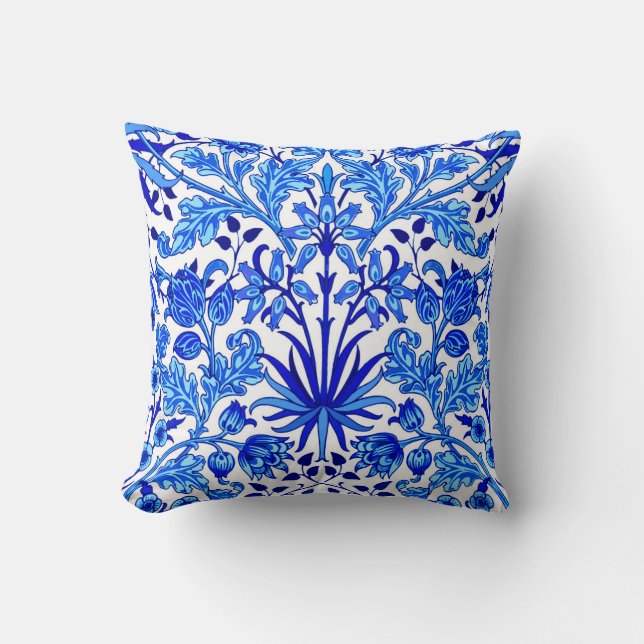 William Morris Hyacinth Print, Cobalt Blue en Whit Kussen (Voorkant)