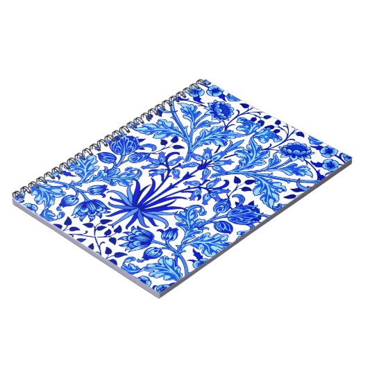 William Morris Hyacinth Print, Cobalt Blue en Whit Notitieboek (Linkerzijde)