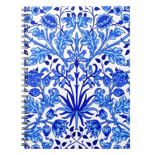 William Morris Hyacinth Print, Cobalt Blue en Whit Notitieboek (Voorkant)