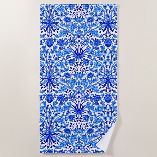 William Morris Hyacinth Print, Cobalt Blue en Whit Strandlaken (Voorkant)