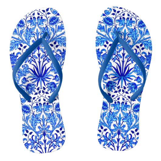 William Morris Hyacinth Print, Cobalt Blue en Whit Teenslippers (Voetbed)
