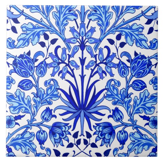 William Morris Hyacinth Print, Cobalt Blue en Whit Tegeltje (Voorkant)