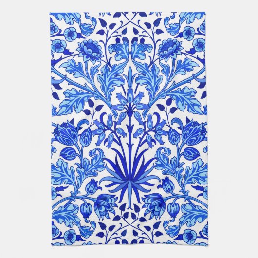 William Morris Hyacinth Print, Cobalt Blue en Whit Theedoek (Verticaal)