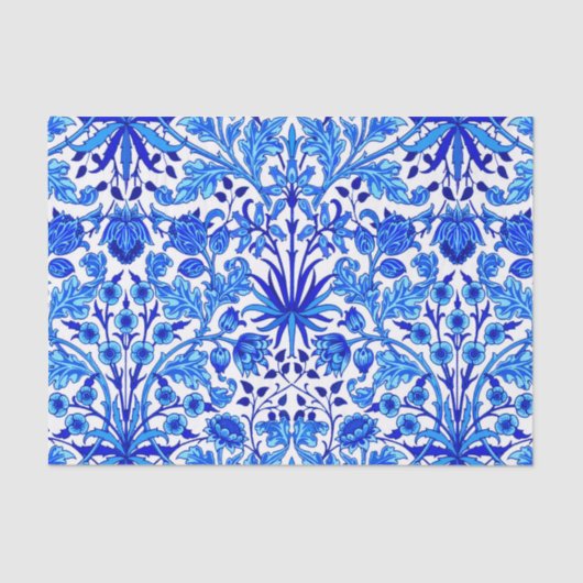 William Morris Hyacinth Print, Cobalt Blue en Whit Tissuepapier (Voorkant)