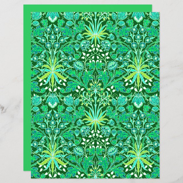 William Morris Hyacinth Print, Emerald Green (Voorkant / Achterkant)