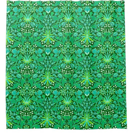 William Morris Hyacinth Print, Emerald Green Douchegordijn (Voorkant)