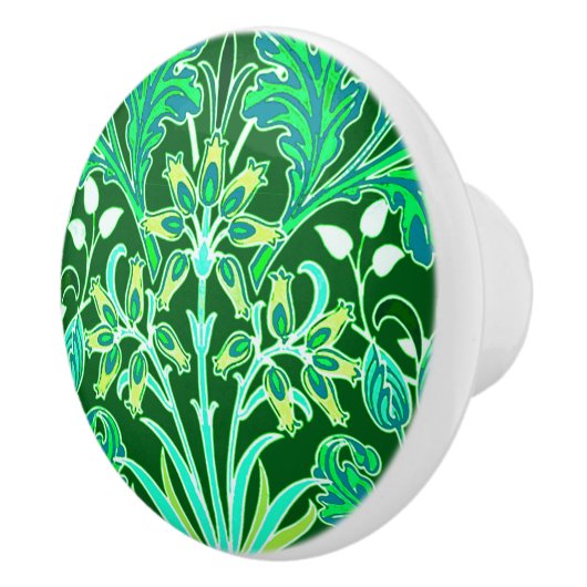 William Morris Hyacinth Print, Emerald Green Keramische Knop (Rechts)