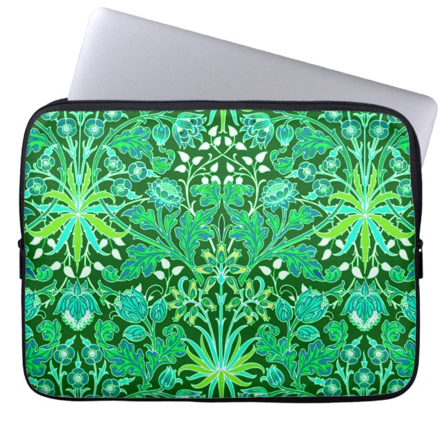 William Morris Hyacinth Print, Emerald Green Laptop Sleeve (Voorkant)