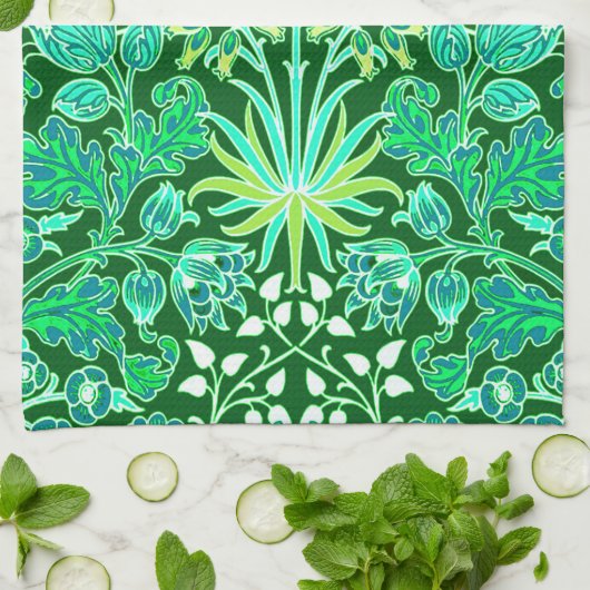 William Morris Hyacinth Print, Emerald Green Theedoek (Gevouwen)