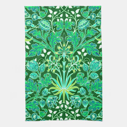 William Morris Hyacinth Print, Emerald Green Theedoek (Verticaal)