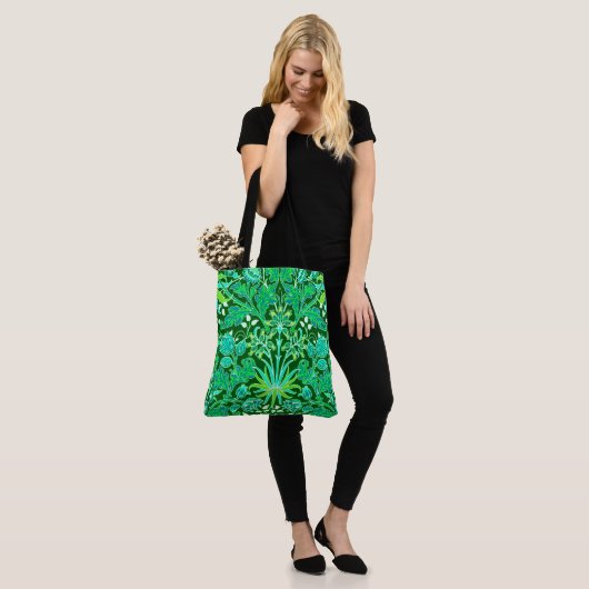 William Morris Hyacinth Print, Emerald Green Tote Bag (Op model)