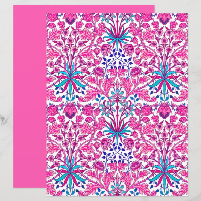 William Morris Hyacinth Print, Fuchsia Pink (Voorkant / Achterkant)