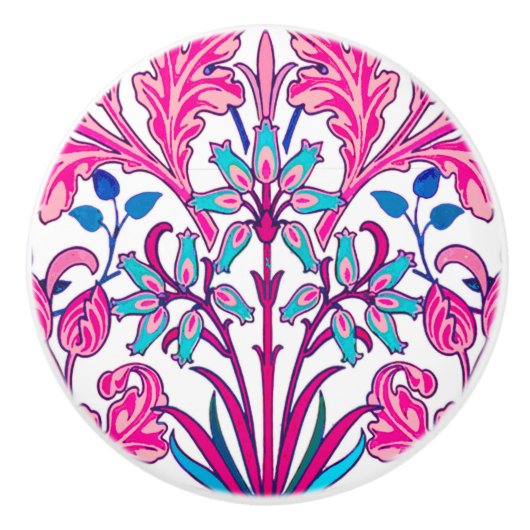 William Morris Hyacinth Print, Fuchsia Pink Keramische Knop (Voorkant)