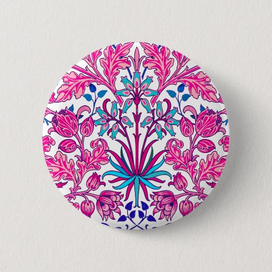 William Morris Hyacinth Print, Fuchsia Pink Ronde Button 5,7 Cm (Voorkant)