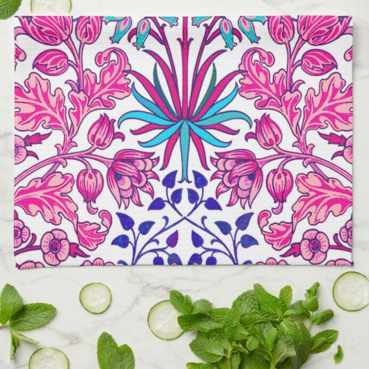 William Morris Hyacinth Print, Fuchsia Pink Theedoek (Gevouwen)