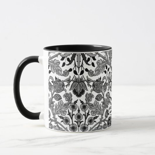 William Morris Hyacinth Print, grijs, zwart en wit Mok (Links)