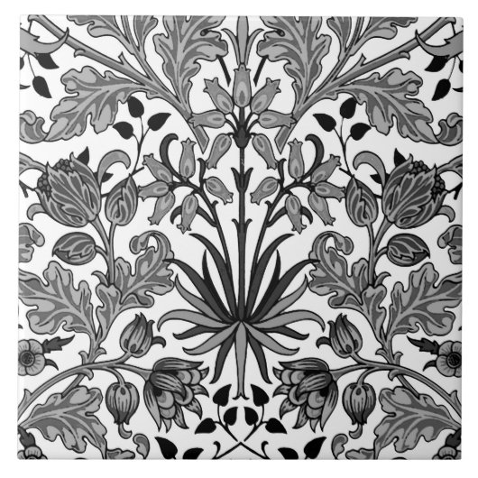 William Morris Hyacinth Print, grijs, zwart en wit Tegeltje (Voorkant)