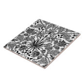 William Morris Hyacinth Print, grijs, zwart en wit Tegeltje (Zijkant)