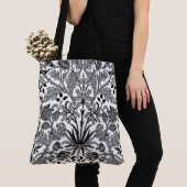 William Morris Hyacinth Print, grijs, zwart en wit Tote Bag (Dichtbij)
