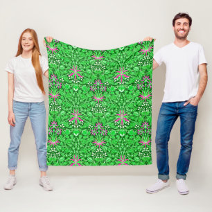 William Morris Hyacinth Print, Lime Green Fleece Deken
