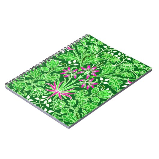 William Morris Hyacinth Print, Limoen en Emerald Notitieboek (Linkerzijde)