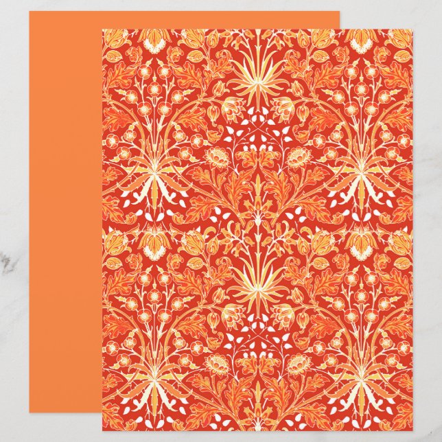 William Morris Hyacinth Print, Mandarin Oranje (Voorkant / Achterkant)