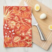 William Morris Hyacinth Print, Mandarin Oranje Theedoek (Quarter Fold)