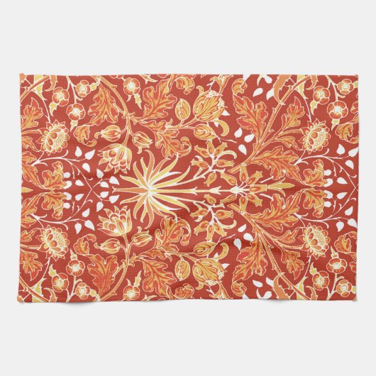 William Morris Hyacinth Print, Mandarin Oranje Theedoek (Horizontaal)