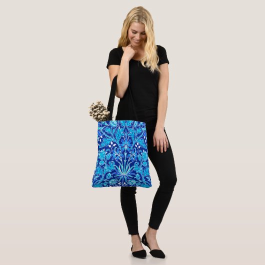 William Morris Hyacinth Print, Navy & Cobalt Blue Tote Bag (Op model)