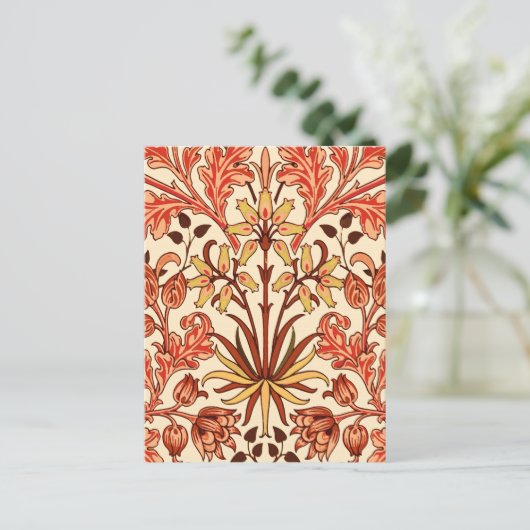 William Morris Hyacinth Print, Oranje en Rust Briefkaart (Staand voorkant)