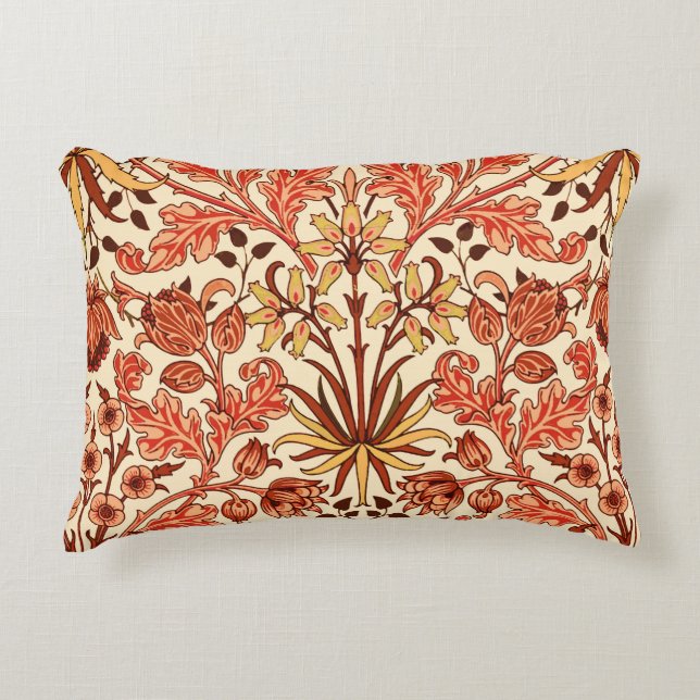 William Morris Hyacinth Print, Oranje en Rust Decoratief Kussen (Voorkant)