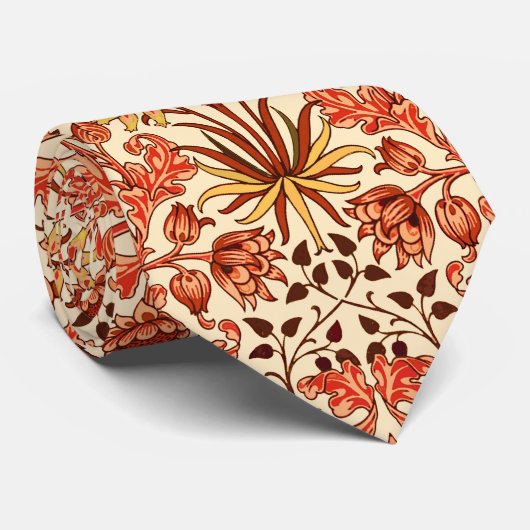 William Morris Hyacinth Print, Oranje en Rust Stropdas (Opgerold)
