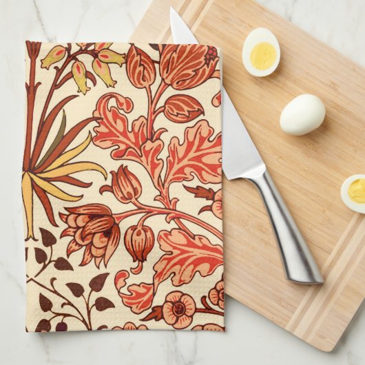 William Morris Hyacinth Print, Oranje en Rust Theedoek (Quarter Fold)