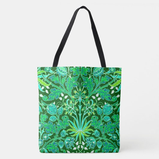 William Morris Hyacinth Print, Smaragdgroen Tote Bag (Voorkant)
