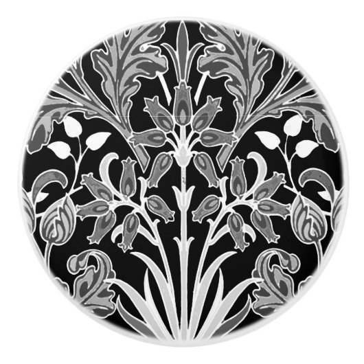 William Morris Hyacinth Print, zwart en wit Keramische Knop (Voorkant)