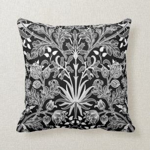 William Morris Hyacinth Print, zwart en wit Kussen