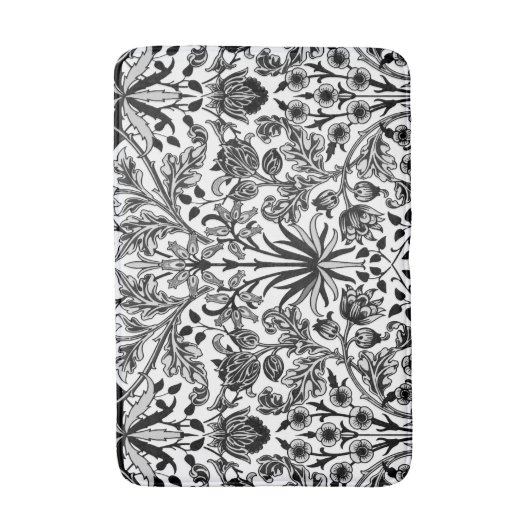 William Morris Hyacinth Print, zwart, wit en grijs Badmat (Voorkant Verticaal)