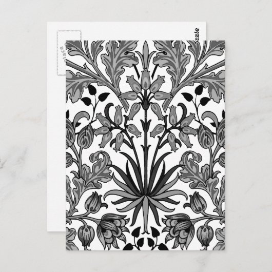 William Morris Hyacinth Print, zwart, wit en grijs Briefkaart (Voorkant / Achterkant)