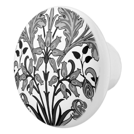 William Morris Hyacinth Print, zwart, wit en grijs Keramische Knop (Rechts)