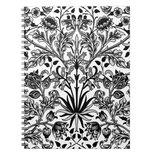 William Morris Hyacinth Print, zwart, wit en grijs Notitieboek (Voorkant)