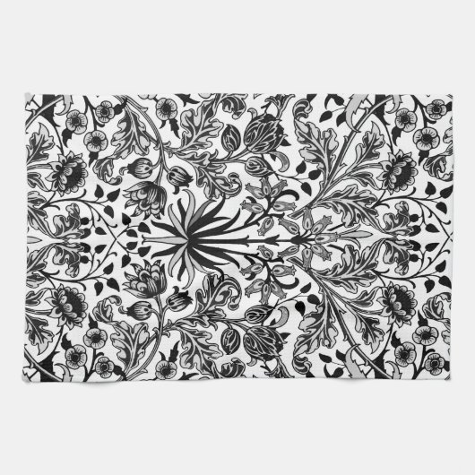 William Morris Hyacinth Print, zwart, wit en grijs Theedoek (Horizontaal)