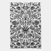 William Morris Hyacinth Print, zwart, wit en grijs Theedoek (Verticaal)