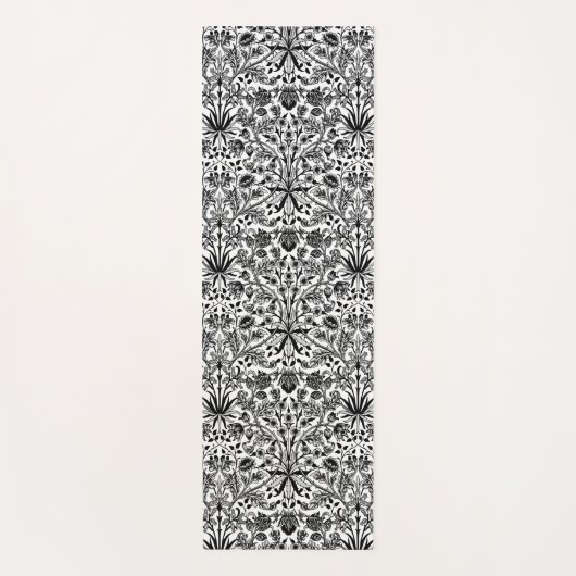 William Morris Hyacinth Print, zwart, wit en grijs Yogamat (Voorkant)