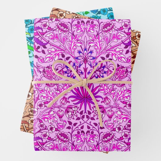 William Morris Hyacinths, Lavender, Beige, Aqua Inpakpapier Vel (In situ)