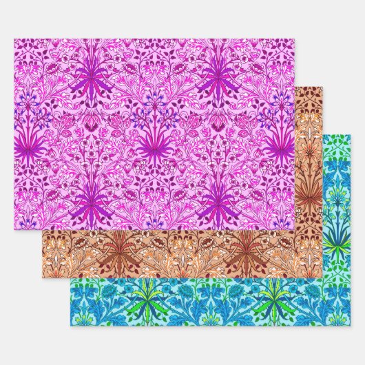 William Morris Hyacinths, Lavender, Beige, Aqua Inpakpapier Vel (Set)