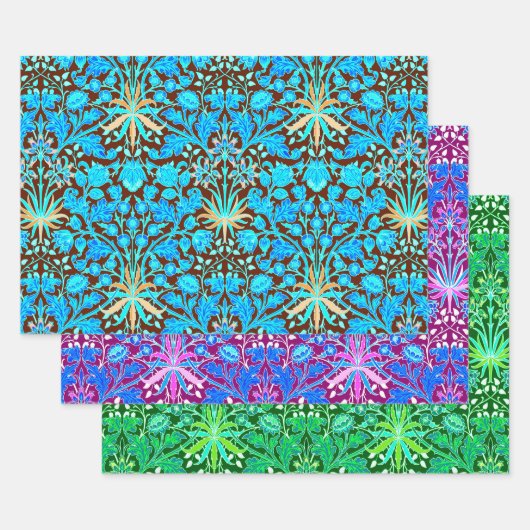 William Morris Hyacinths, Turquoise, Plum, Green Inpakpapier Vel (Set)