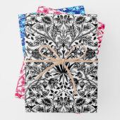 William Morris Hyacinths, zwart/wit, roze, blauw Inpakpapier Vel (In situ)