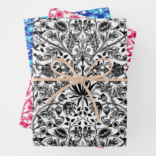 William Morris Hyacinths, zwart/wit, roze, blauw Inpakpapier Vel (In situ)